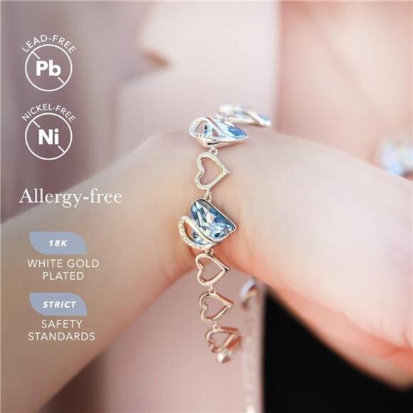 Leafael Heart Crystal Bracelet Women Silver Birthstone Infinity Charm Jewelry - Picture 3 of 7